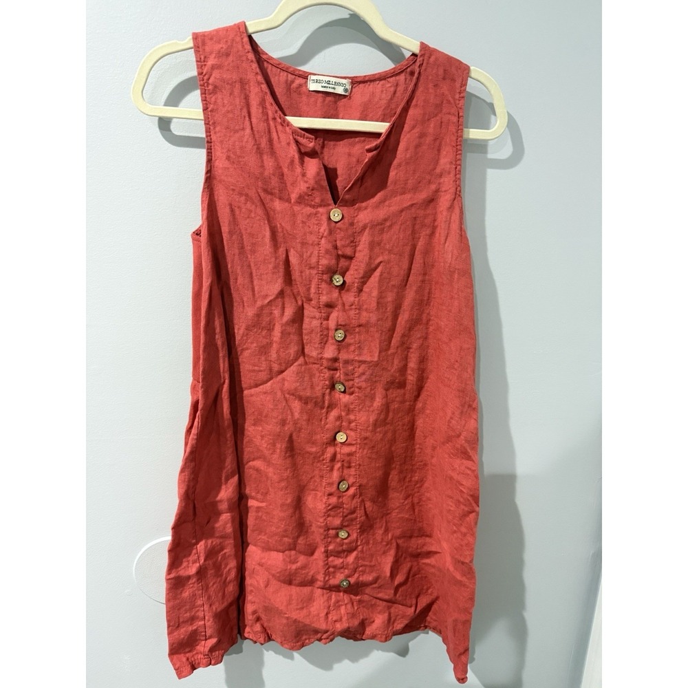 Terzo Millennio Dress Coral Linen Beach‎ Resortwear Italy Sz XS 1